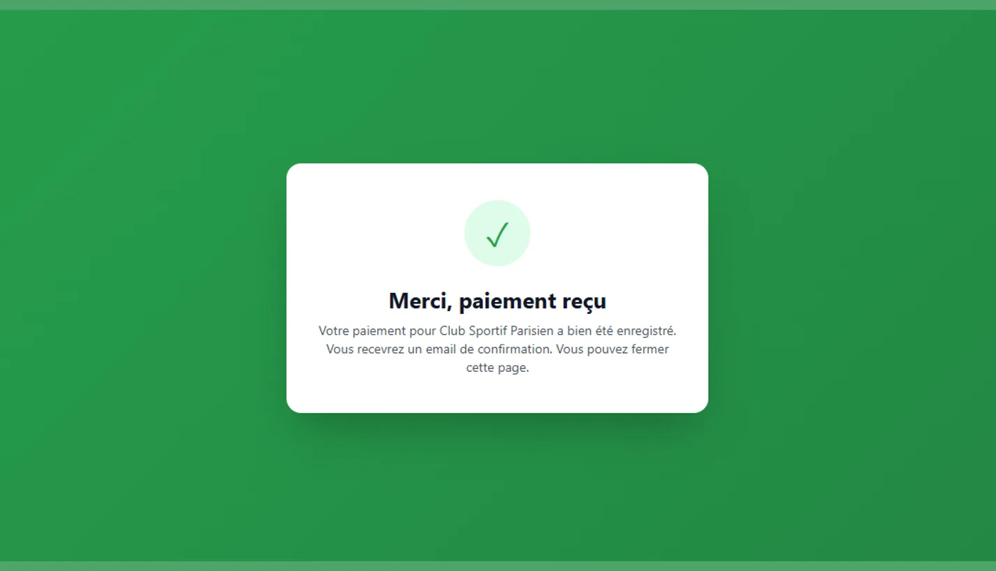 Paiement reçu : confirmation du règlement de la cotisation sur Digital-Club